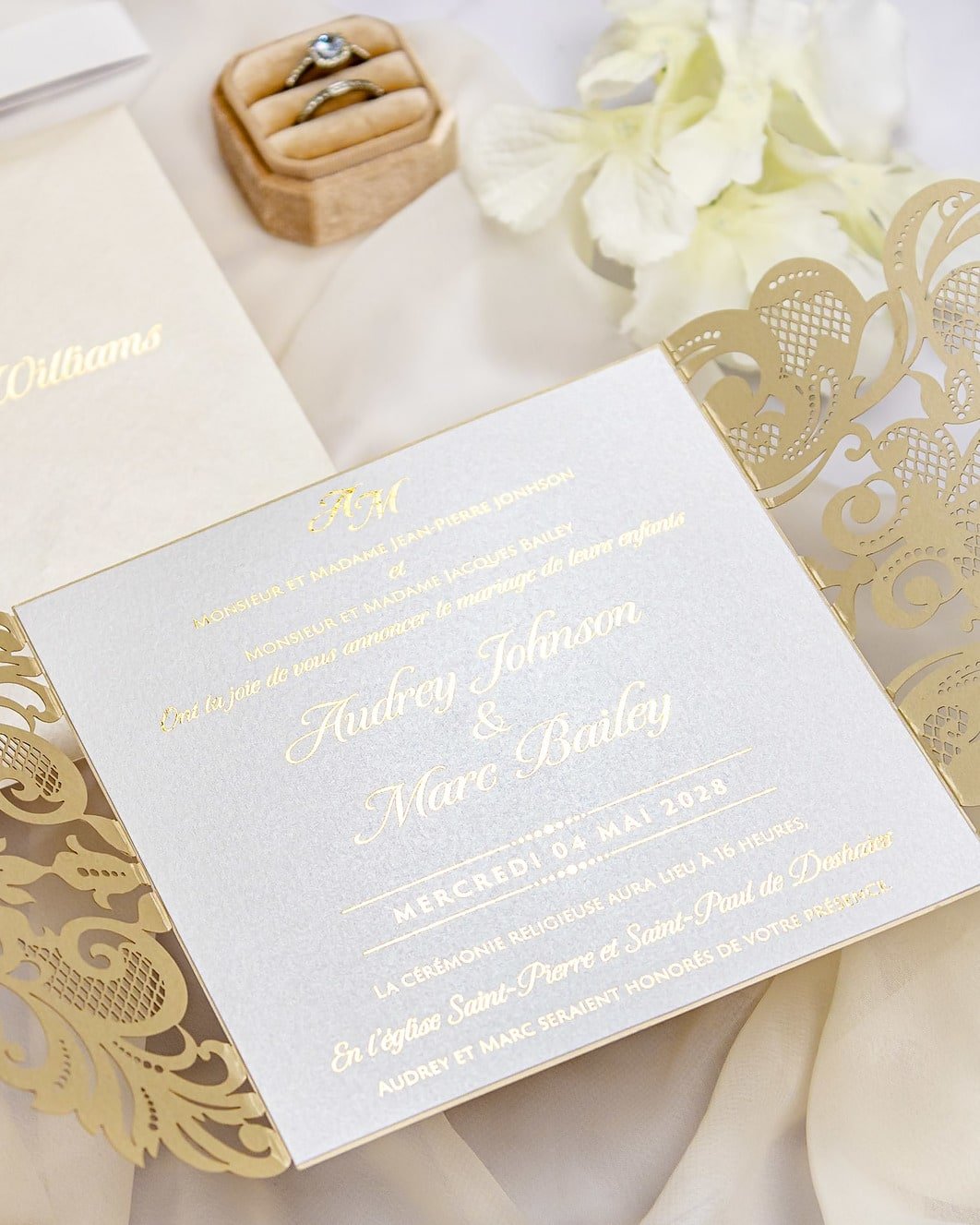"Anastasia" - Faire-part de mariage laser cut élégant et romantique avec dorure or - Wedding stationery - Création Luxe Carterie Studio