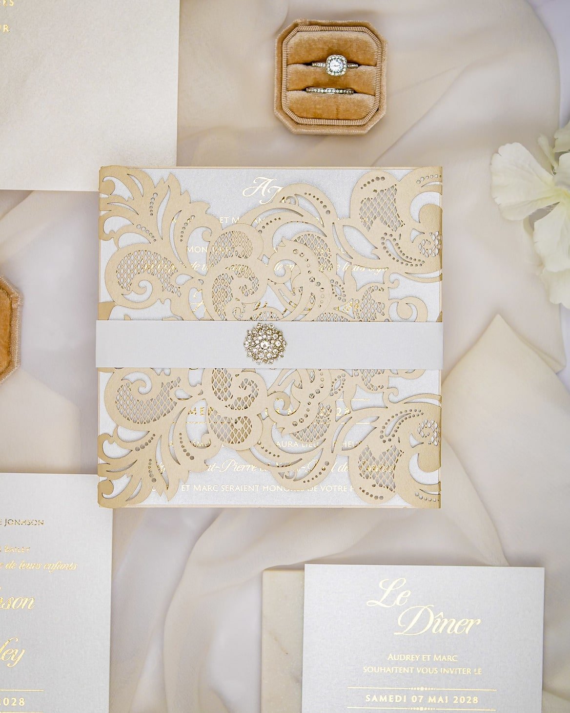 "Anastasia" - Faire-part de mariage laser cut élégant et romantique avec dorure or - Wedding stationery - Création Luxe Carterie Studio