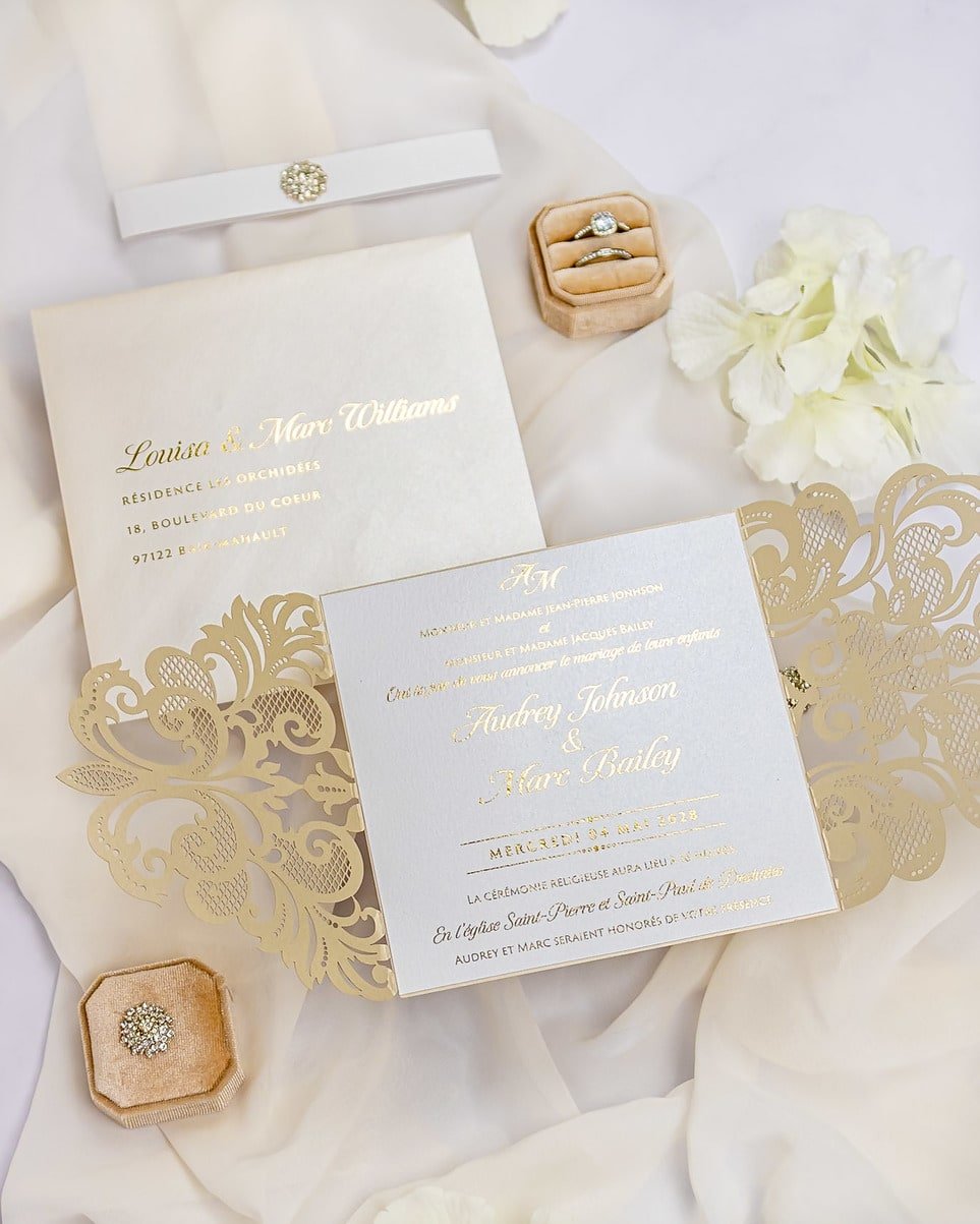"Anastasia" - Faire-part de mariage laser cut élégant et romantique avec dorure or - Wedding stationery - Création Luxe Carterie Studio