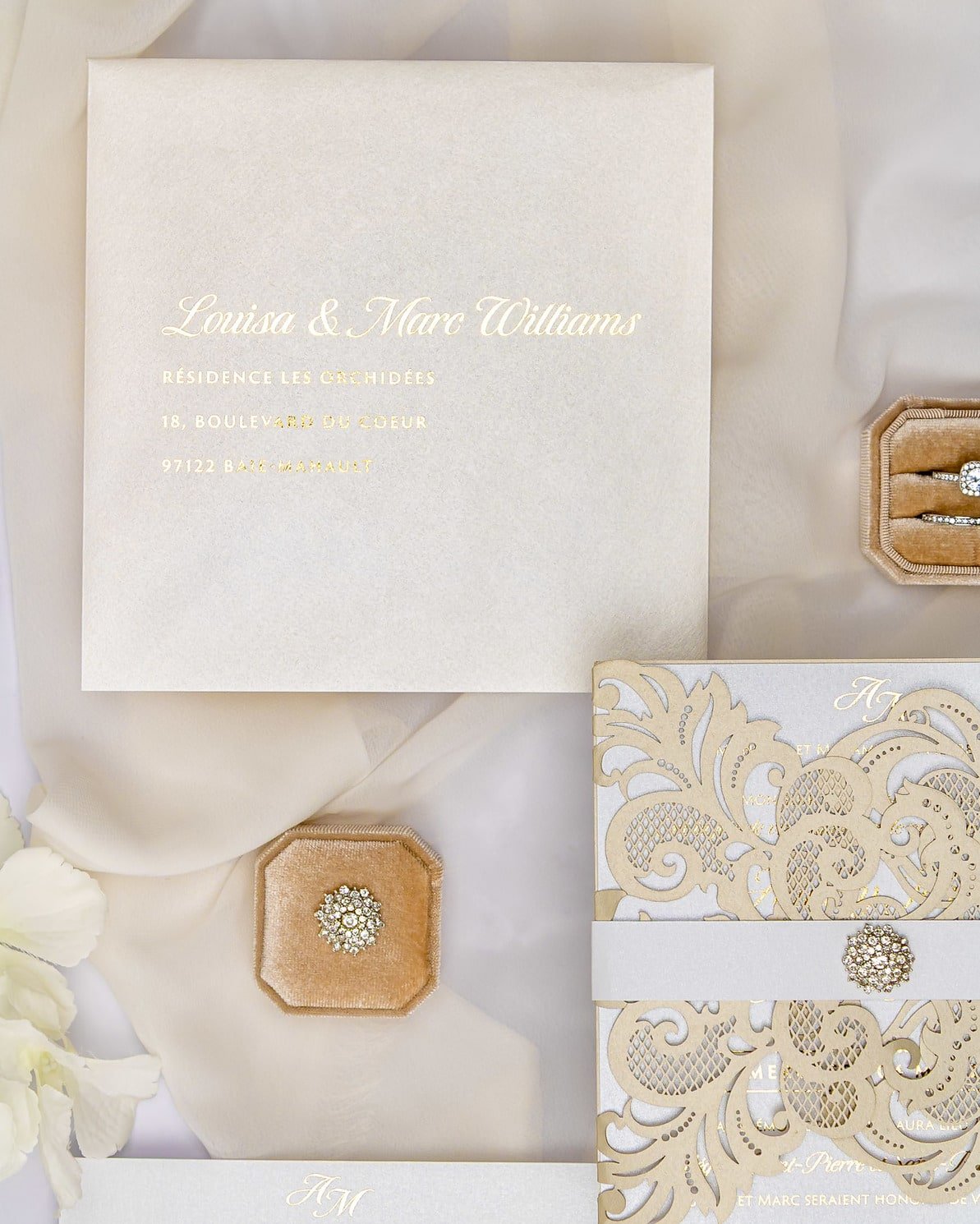 "Anastasia" - Faire-part de mariage laser cut élégant et romantique avec dorure or - Wedding stationery - Création Luxe Carterie Studio