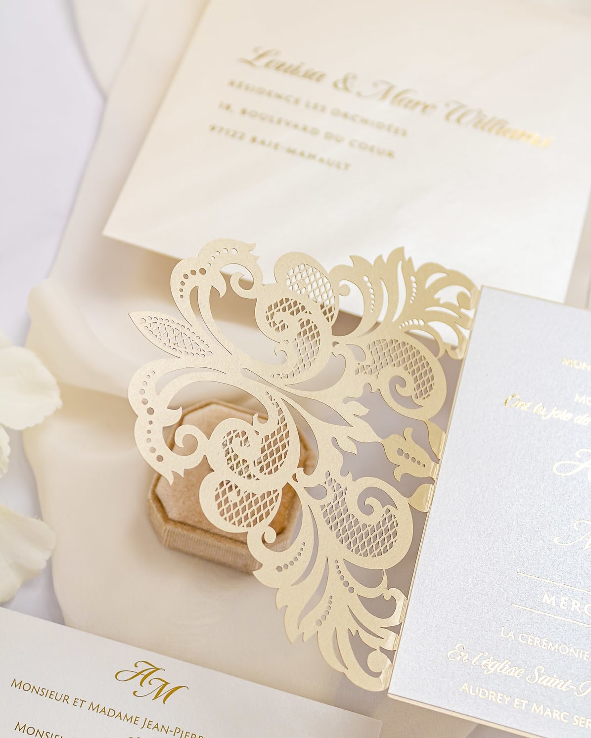 "Anastasia" - Faire-part de mariage laser cut élégant et romantique avec dorure or - Wedding stationery - Création Luxe Carterie Studio