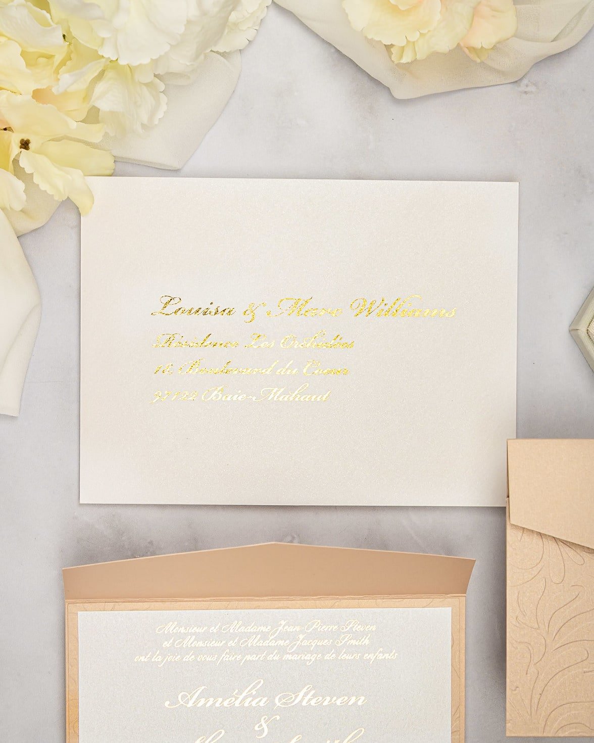 "Ancolie" - Faire-part de mariage chic, élégant et romantique avec dorure or - Wedding stationery - Création Luxe Carterie Studio