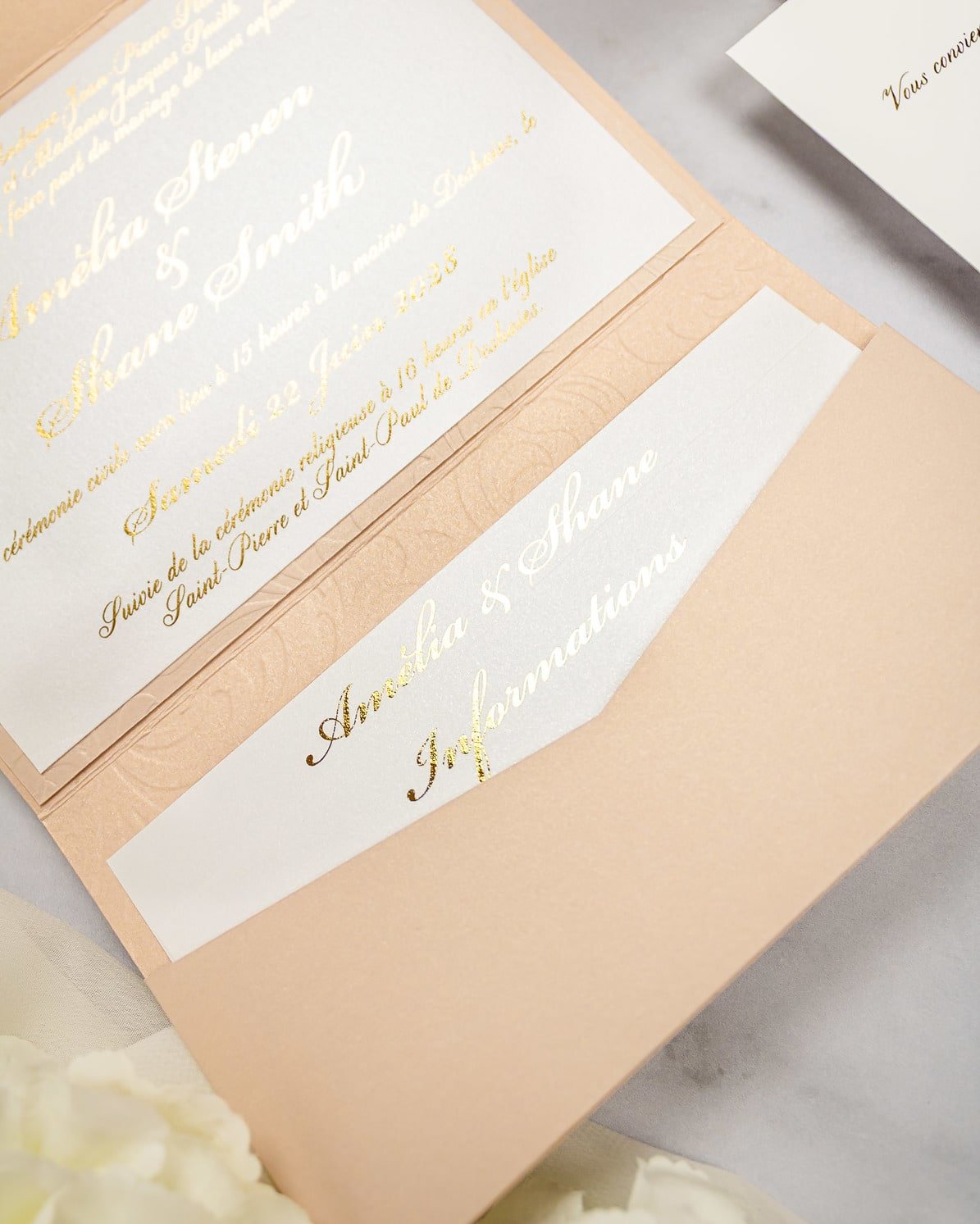 "Ancolie" - Faire-part de mariage chic, élégant et romantique avec dorure or - Wedding stationery - Création Luxe Carterie Studio