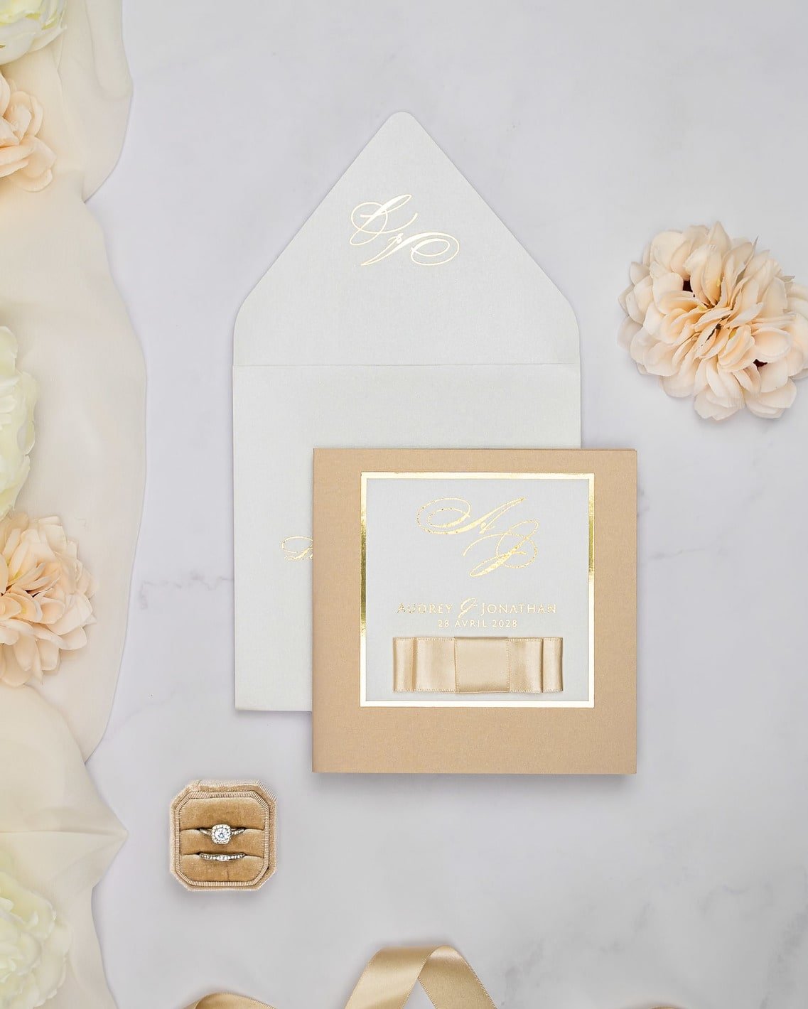 "Andrea" - Faire-part de mariage chic, élégant et romantique avec dorure or - Wedding stationery - Création Luxe Carterie Studio