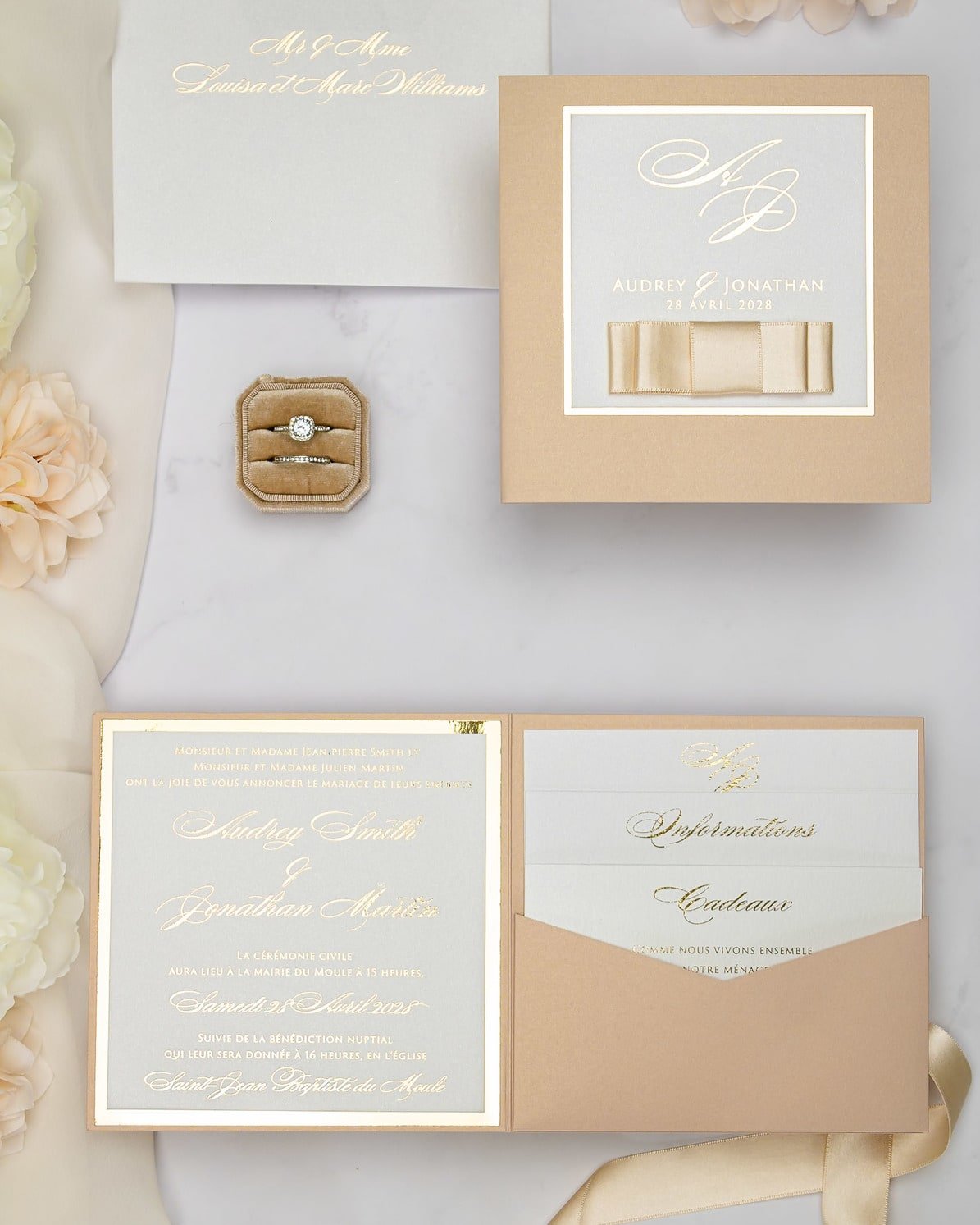 "Andrea" - Faire-part de mariage chic, élégant et romantique avec dorure or - Wedding stationery - Création Luxe Carterie Studio