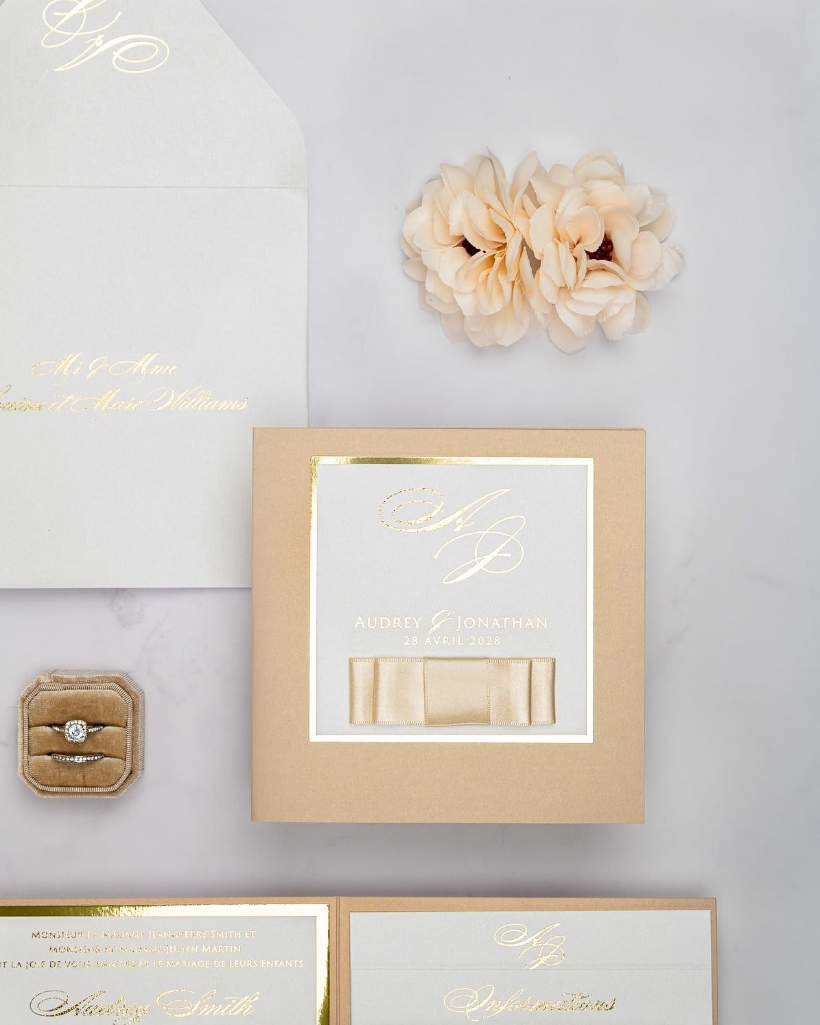 "Andrea" - Faire-part de mariage chic, élégant et romantique avec dorure or - Wedding stationery - Création Luxe Carterie Studio