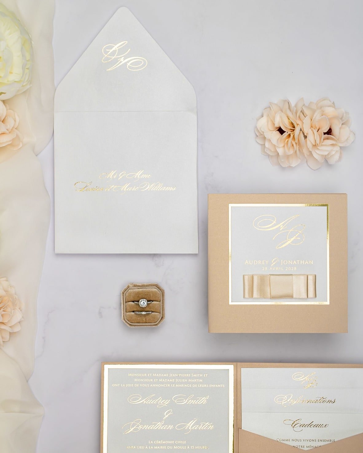 "Andrea" - Faire-part de mariage chic, élégant et romantique avec dorure or - Wedding stationery - Création Luxe Carterie Studio
