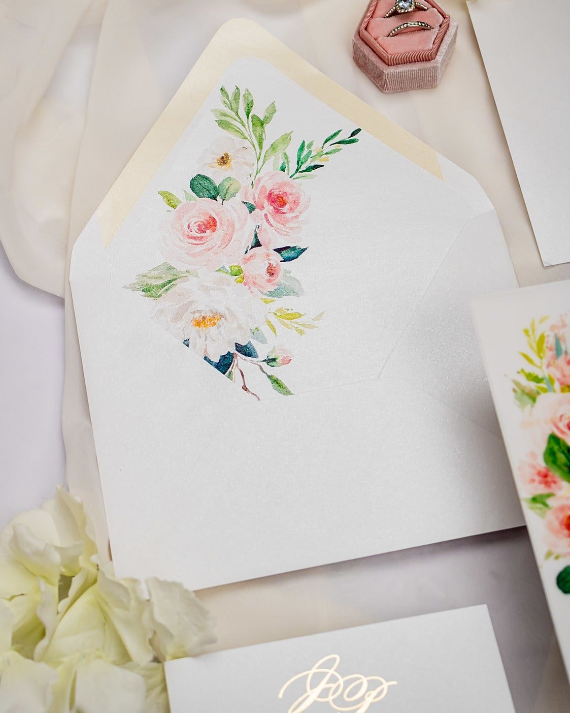 "Anémone" - Faire-part de mariage fleuris élégant et romantique avec dorure or et wax seal – Wedding stationery - Création Luxe Carterie Studio