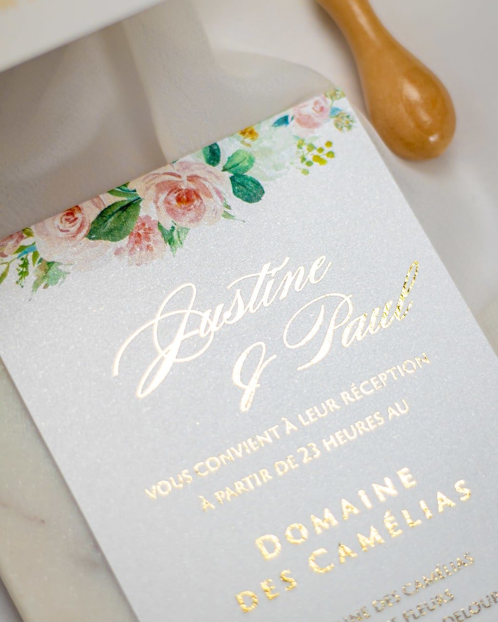"Anémone" - Faire-part de mariage fleuris élégant et romantique avec dorure or et wax seal – Wedding stationery - Création Luxe Carterie Studio