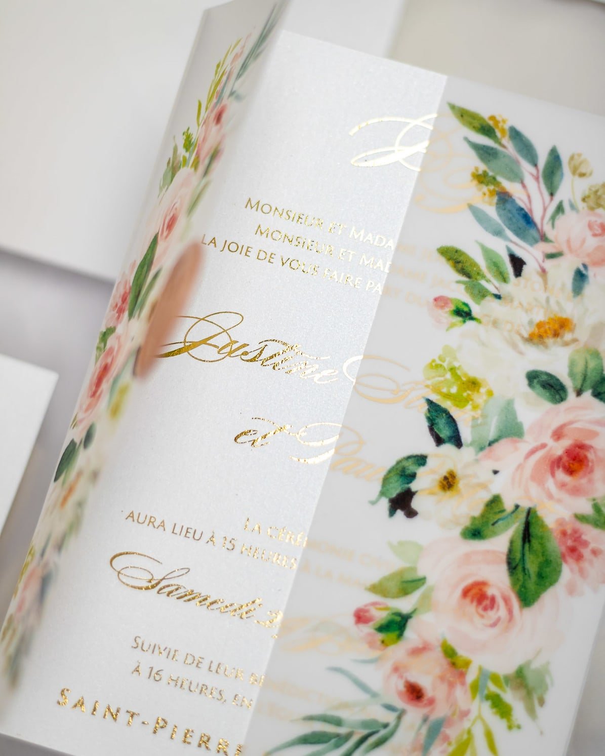 "Anémone" - Faire-part de mariage fleuris élégant et romantique avec dorure or et wax seal – Wedding stationery - Création Luxe Carterie Studio