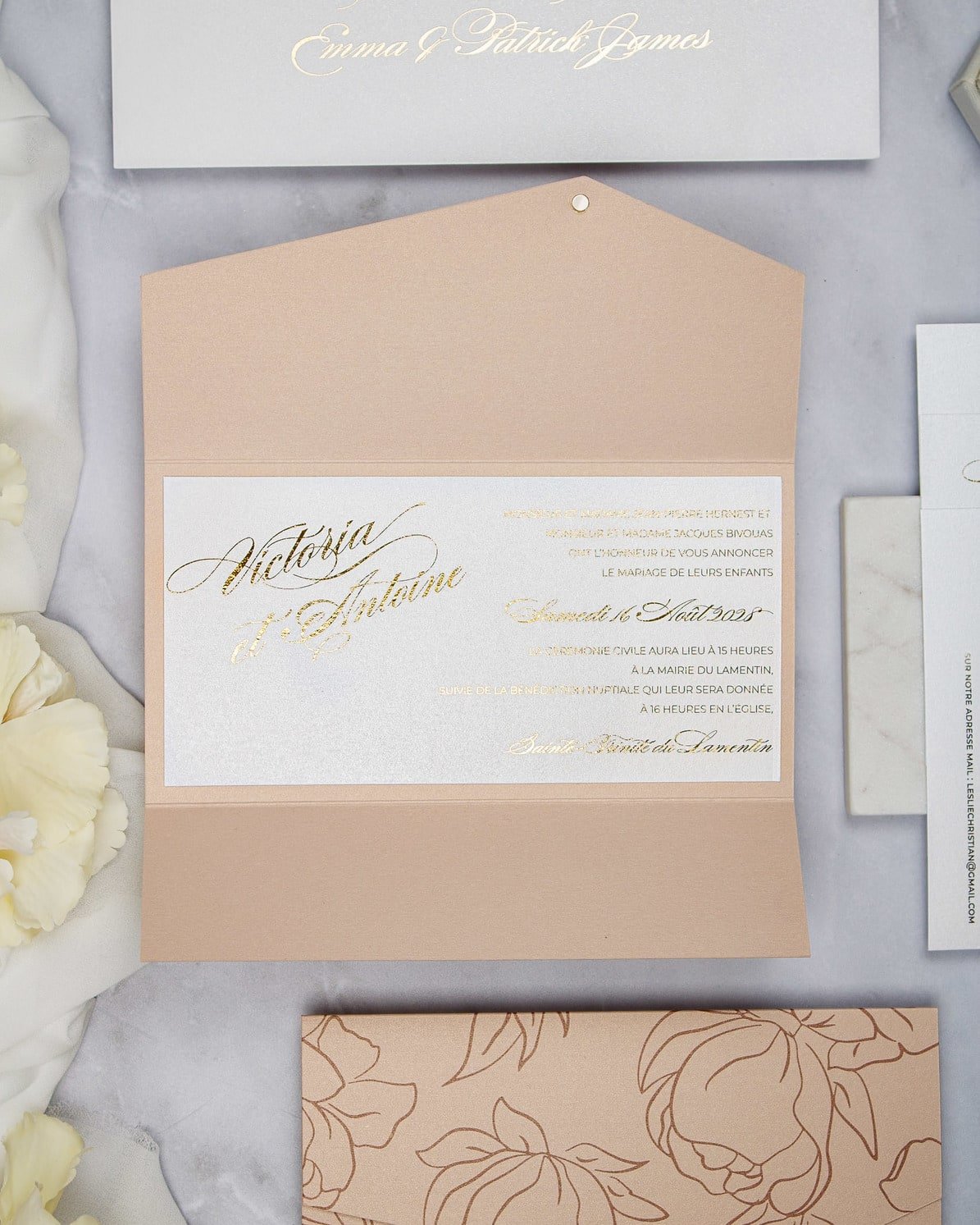 "Angèle" - Faire-part de mariage chic, élégant et romantique avec dorure or - Wedding stationery - Création Luxe Carterie Studio