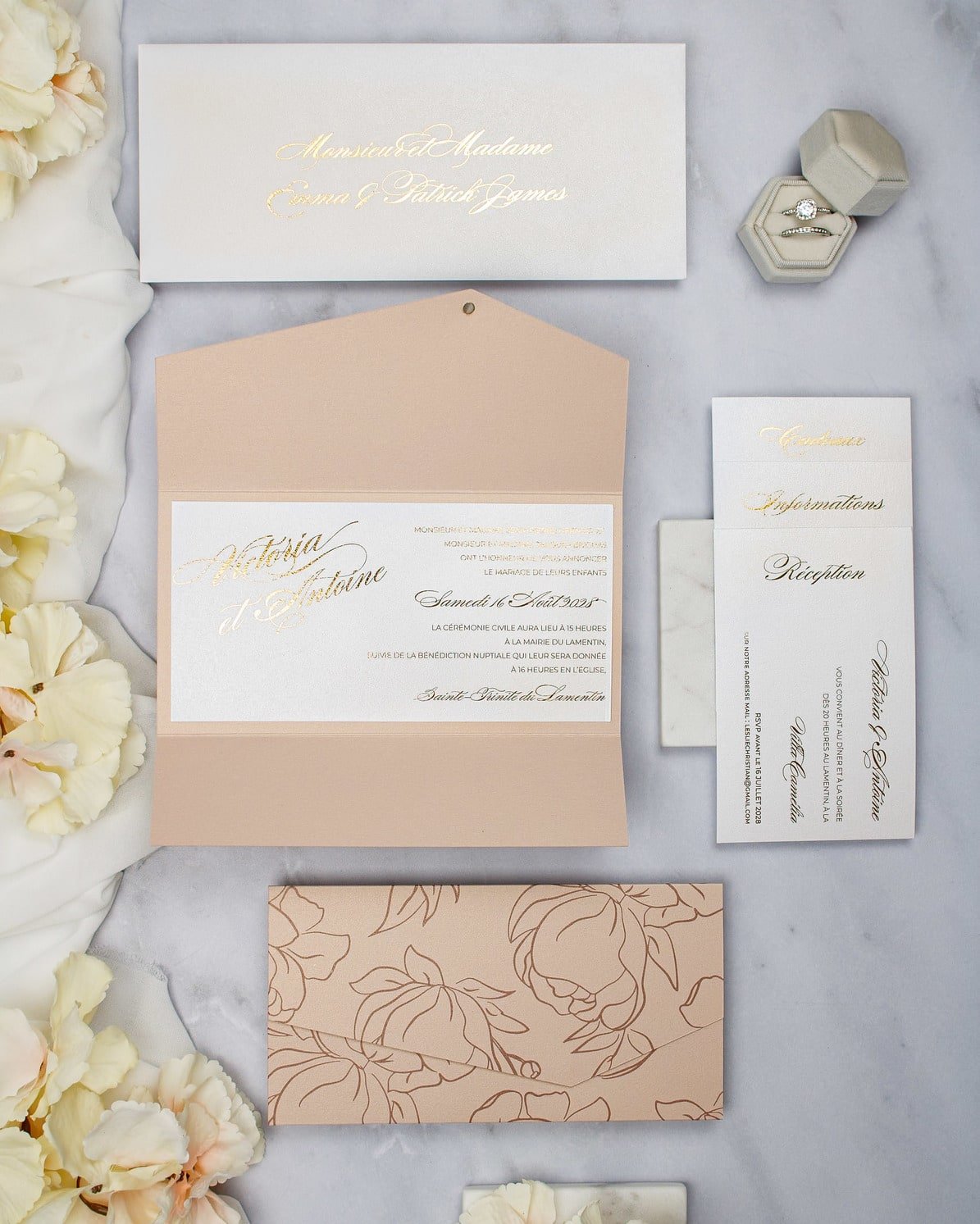 "Angèle" - Faire-part de mariage chic, élégant et romantique avec dorure or - Wedding stationery - Création Luxe Carterie Studio