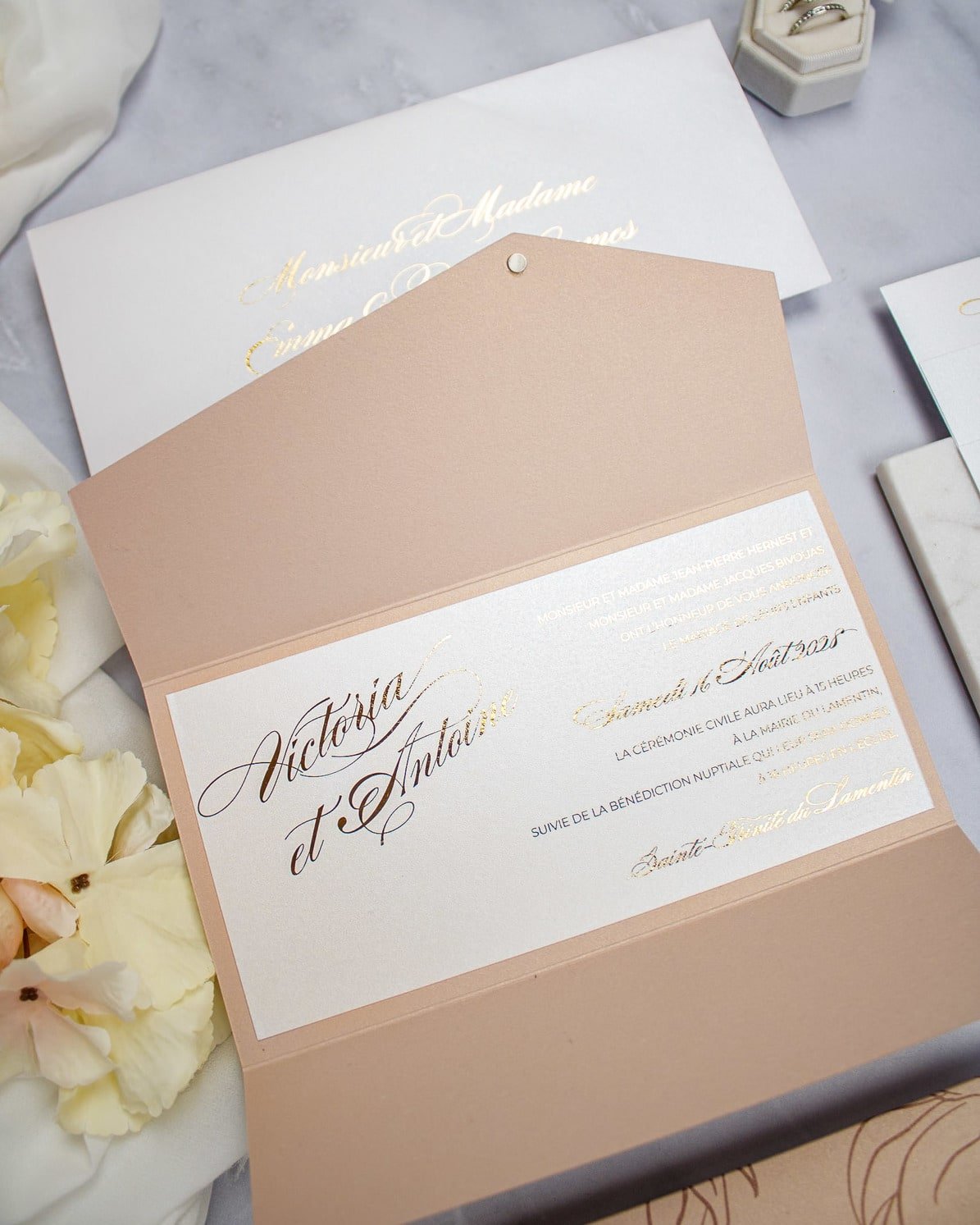 "Angèle" - Faire-part de mariage chic, élégant et romantique avec dorure or - Wedding stationery - Création Luxe Carterie Studio