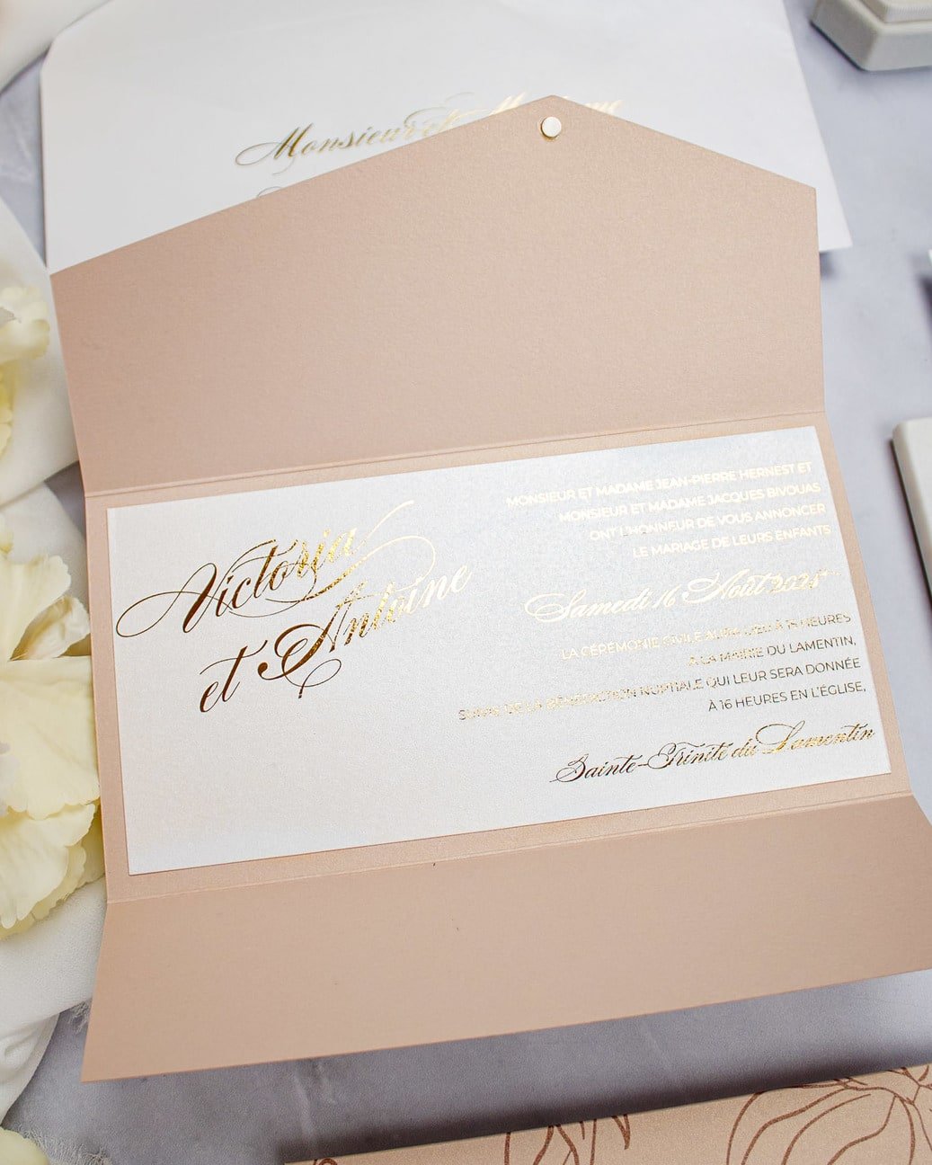 "Angèle" - Faire-part de mariage chic, élégant et romantique avec dorure or - Wedding stationery - Création Luxe Carterie Studio