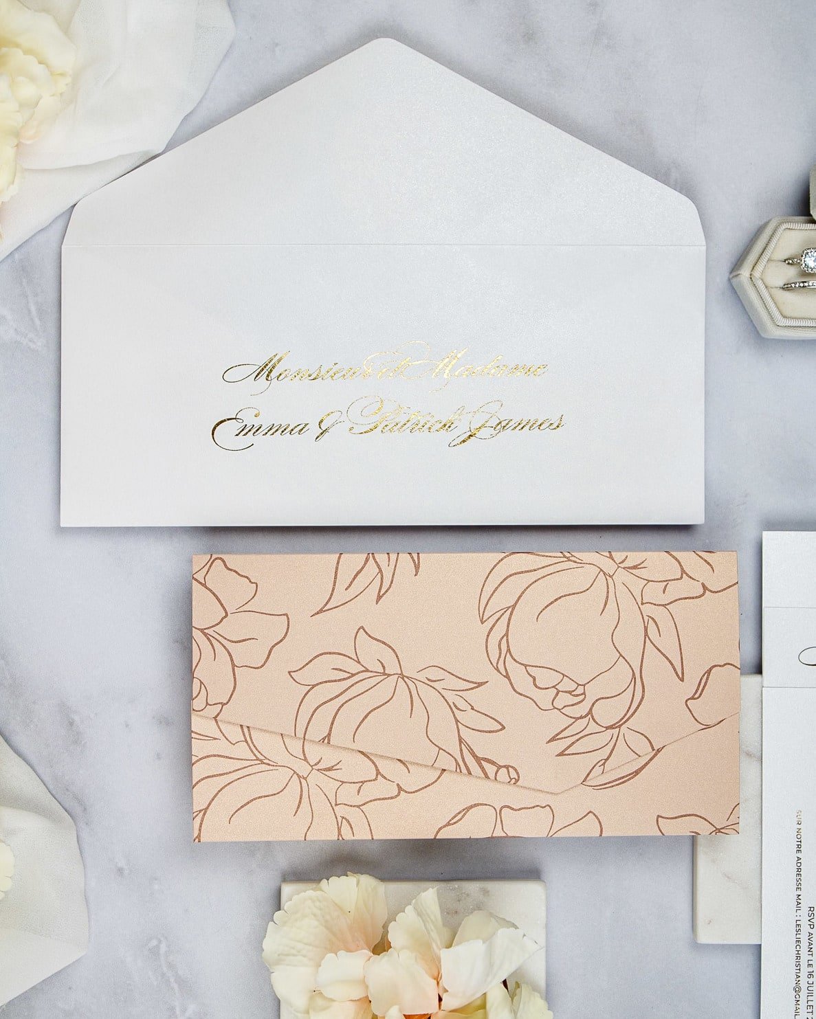 "Angèle" - Faire-part de mariage chic, élégant et romantique avec dorure or - Wedding stationery - Création Luxe Carterie Studio