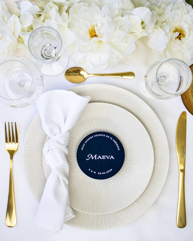 "Angie - Marque-place" – Marque-place chic, élégant et romantique avec dorure or pour réception de mariage – Papeterie de mariage - Wedding stationery - Création Luxe Carterie Studio