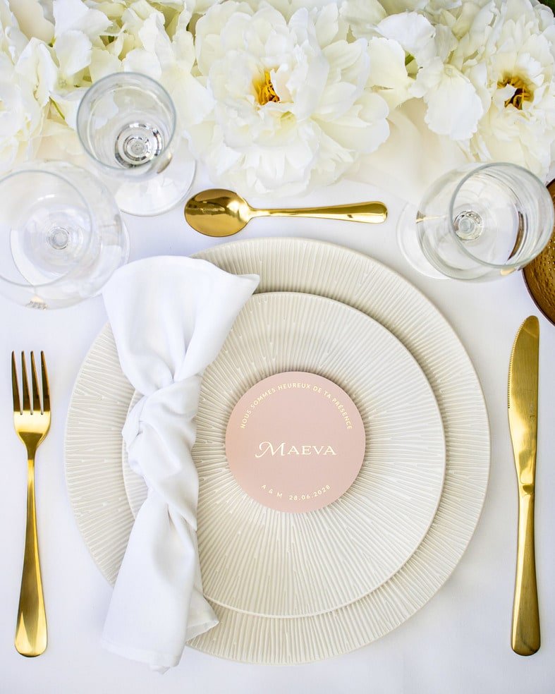 "Angie - Marque-place" – Marque-place chic, élégant et romantique avec dorure or pour réception de mariage – Papeterie de mariage - Wedding stationery - Création Luxe Carterie Studio