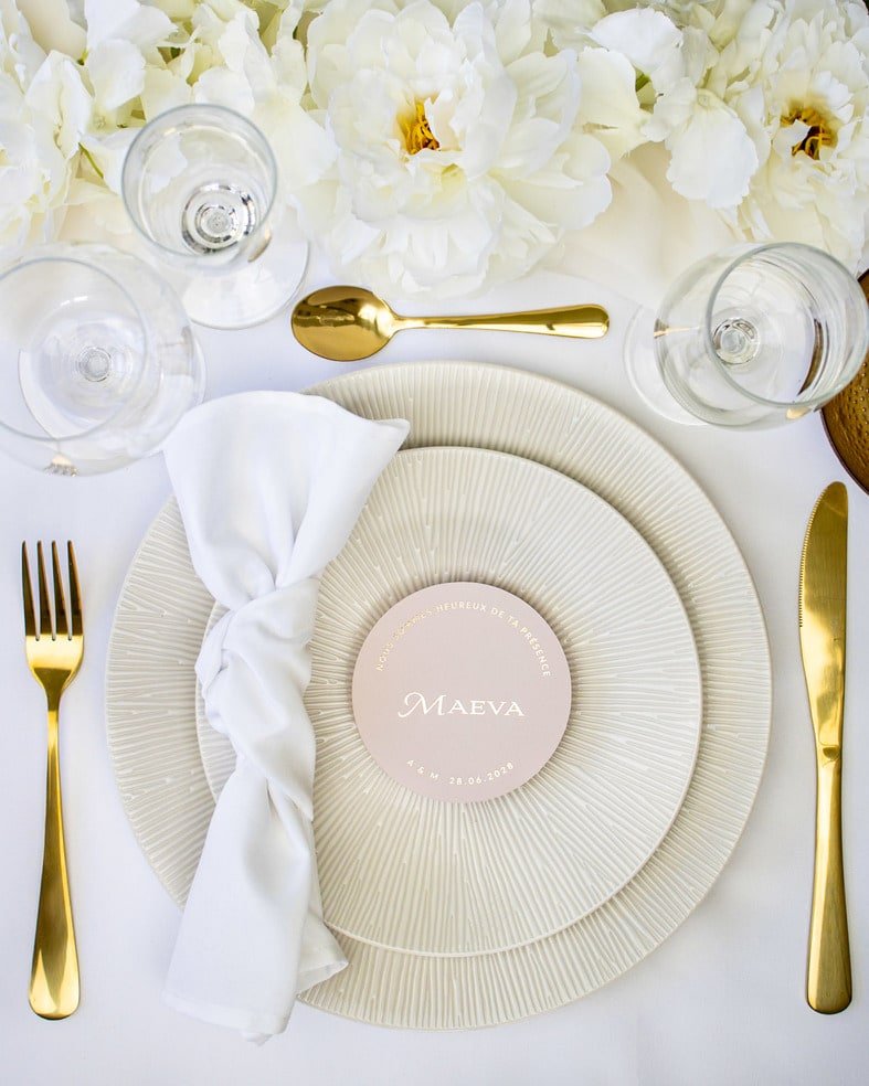 "Angie - Marque-place" – Marque-place chic, élégant et romantique avec dorure or pour réception de mariage – Papeterie de mariage - Wedding stationery - Création Luxe Carterie Studio