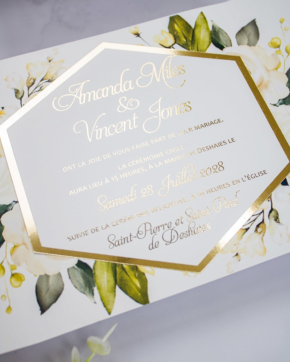 "Anthea" - Faire-part de mariage fleuris élégant et romantique avec dorure or - Wedding stationery - Création Luxe Carterie Studio