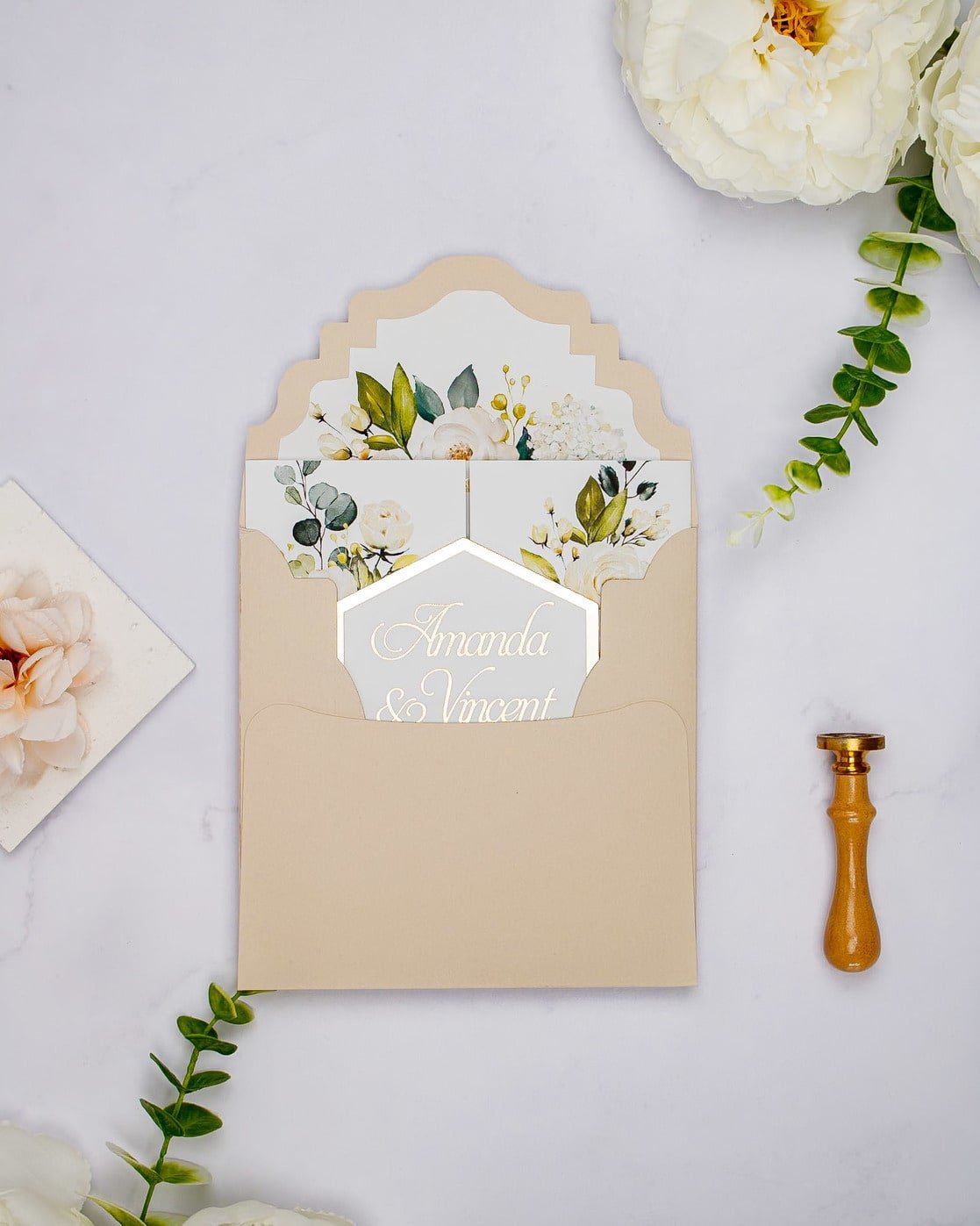 "Anthea" - Faire-part de mariage fleuris élégant et romantique avec dorure or - Wedding stationery - Création Luxe Carterie Studio