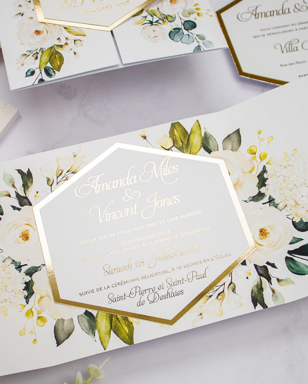 "Anthea" - Faire-part de mariage fleuris élégant et romantique avec dorure or - Wedding stationery - Création Luxe Carterie Studio