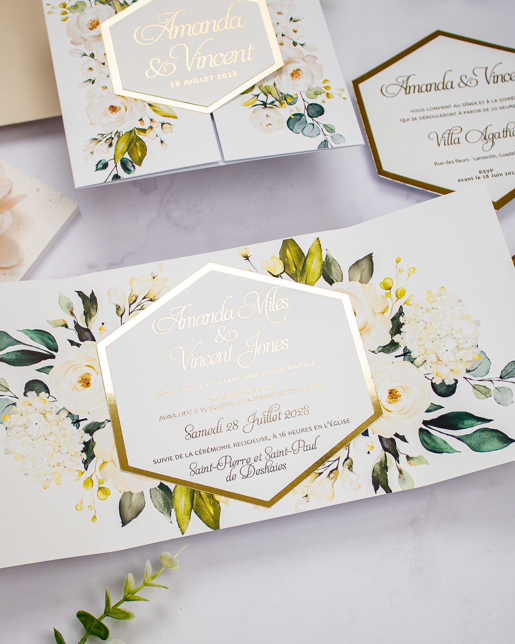 "Anthea" - Faire-part de mariage fleuris élégant et romantique avec dorure or - Wedding stationery - Création Luxe Carterie Studio