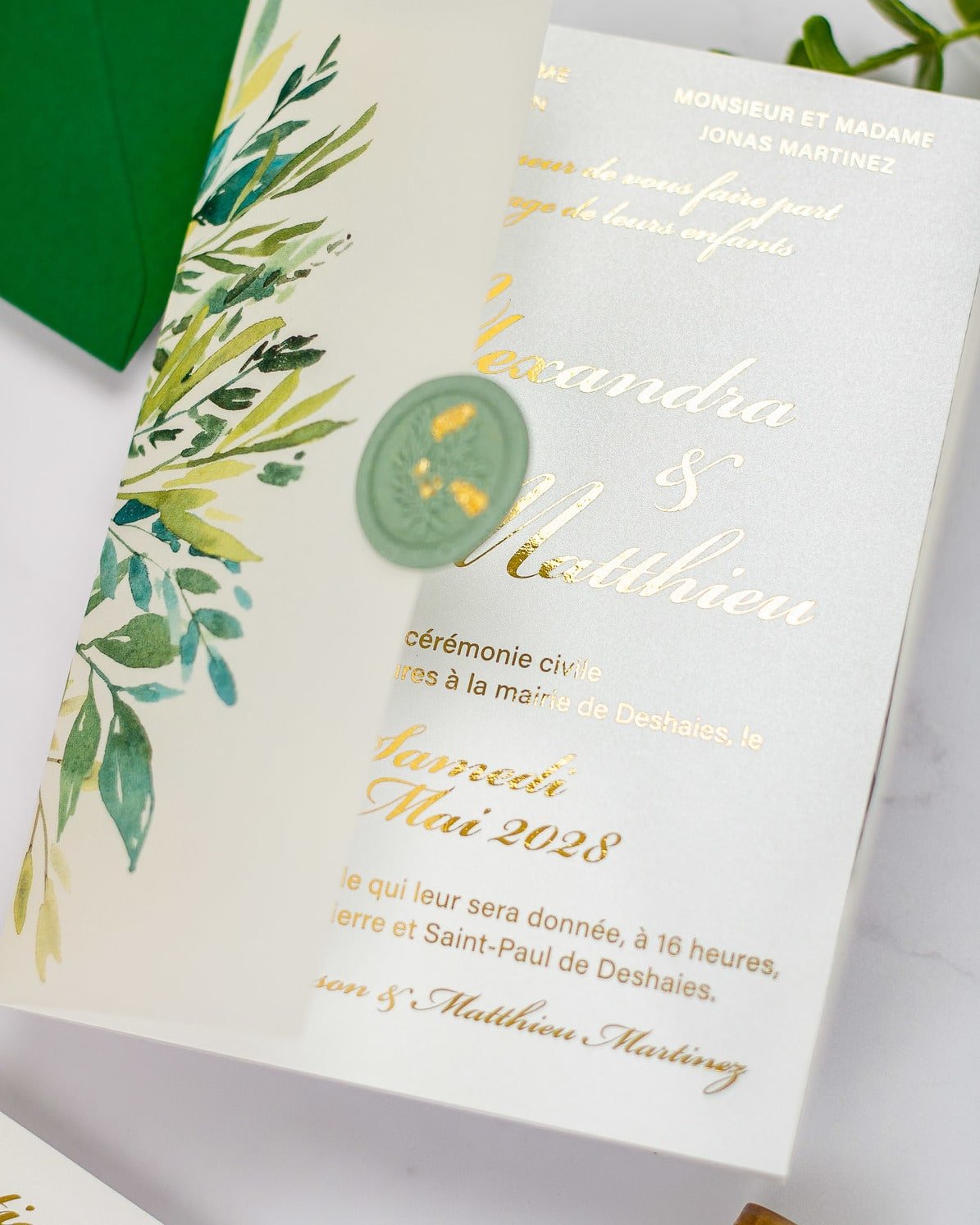 "Arum" - Faire-part de mariage fleuris élégant et romantique avec dorure or et wax seal – Wedding stationery - Création Luxe Carterie Studio