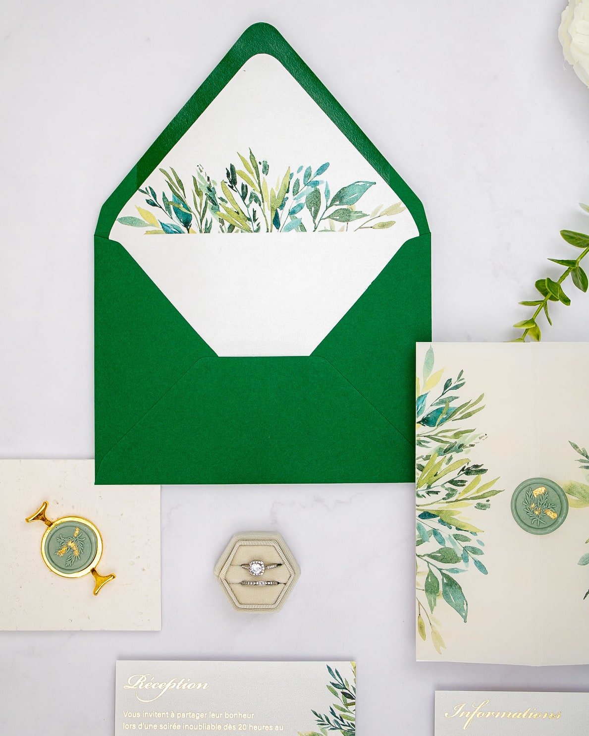 "Arum" - Faire-part de mariage fleuris élégant et romantique avec dorure or et wax seal – Wedding stationery - Création Luxe Carterie Studio
