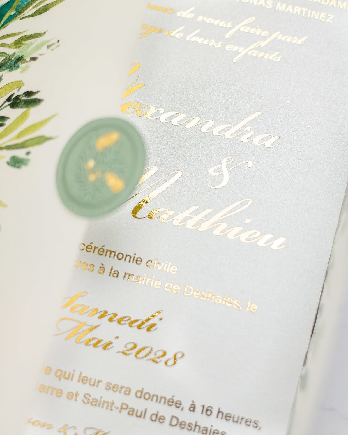 "Arum" - Faire-part de mariage fleuris élégant et romantique avec dorure or et wax seal – Wedding stationery - Création Luxe Carterie Studio