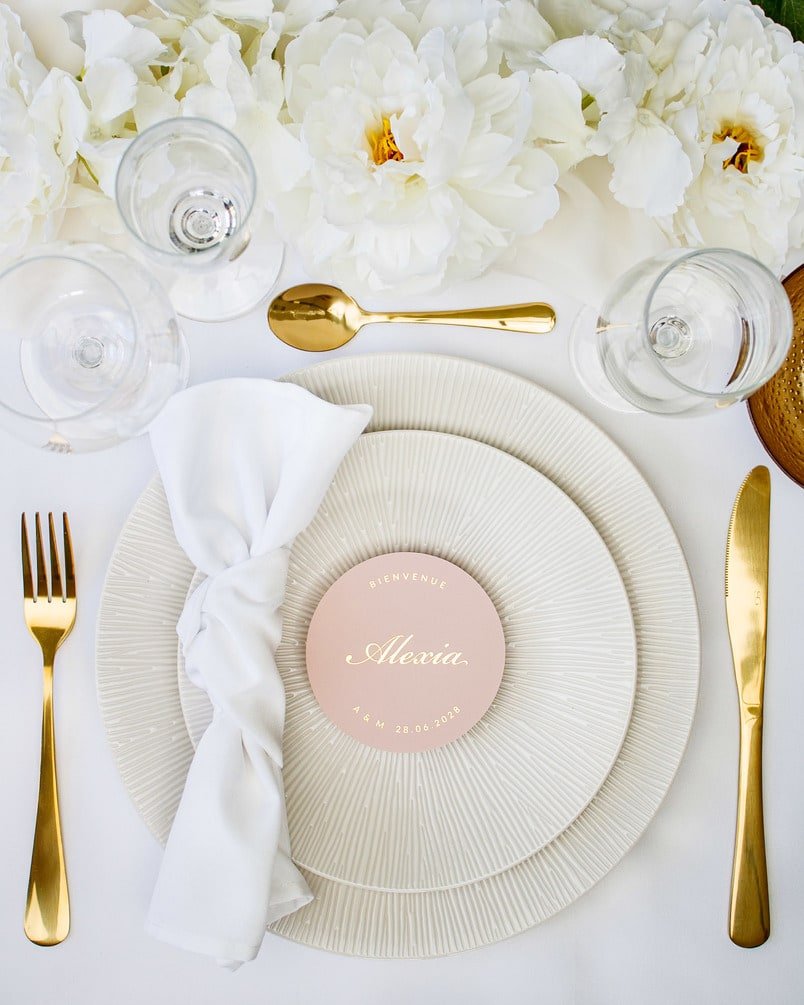 "Aude - Marque-place" – Marque-place chic, élégant et romantique avec dorure or pour réception de mariage – Papeterie de mariage - Wedding stationery - Création Luxe Carterie Studio