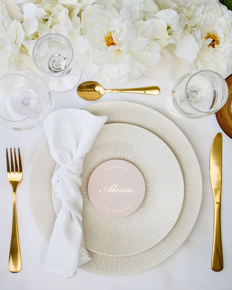 "Aude - Marque-place" – Marque-place chic, élégant et romantique avec dorure or pour réception de mariage – Papeterie de mariage - Wedding stationery - Création Luxe Carterie Studio