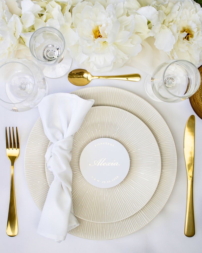 "Aude - Marque-place" – Marque-place chic, élégant et romantique avec dorure or pour réception de mariage – Papeterie de mariage - Wedding stationery - Création Luxe Carterie Studio
