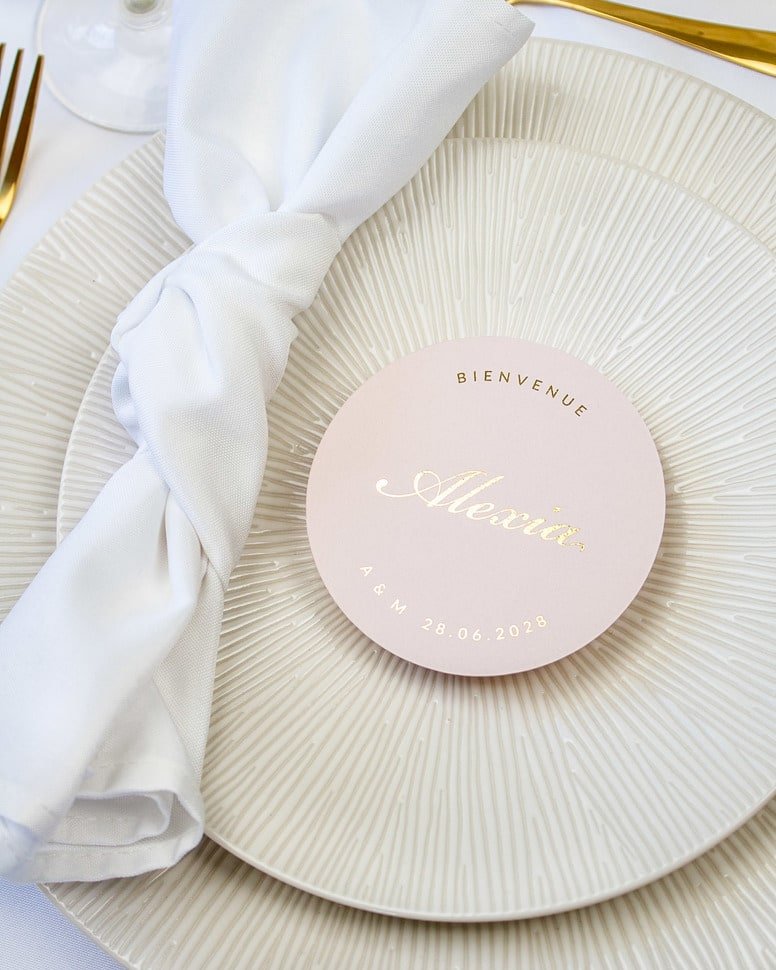 "Aude - Marque-place" – Marque-place chic, élégant et romantique avec dorure or pour réception de mariage – Papeterie de mariage - Wedding stationery - Création Luxe Carterie Studio