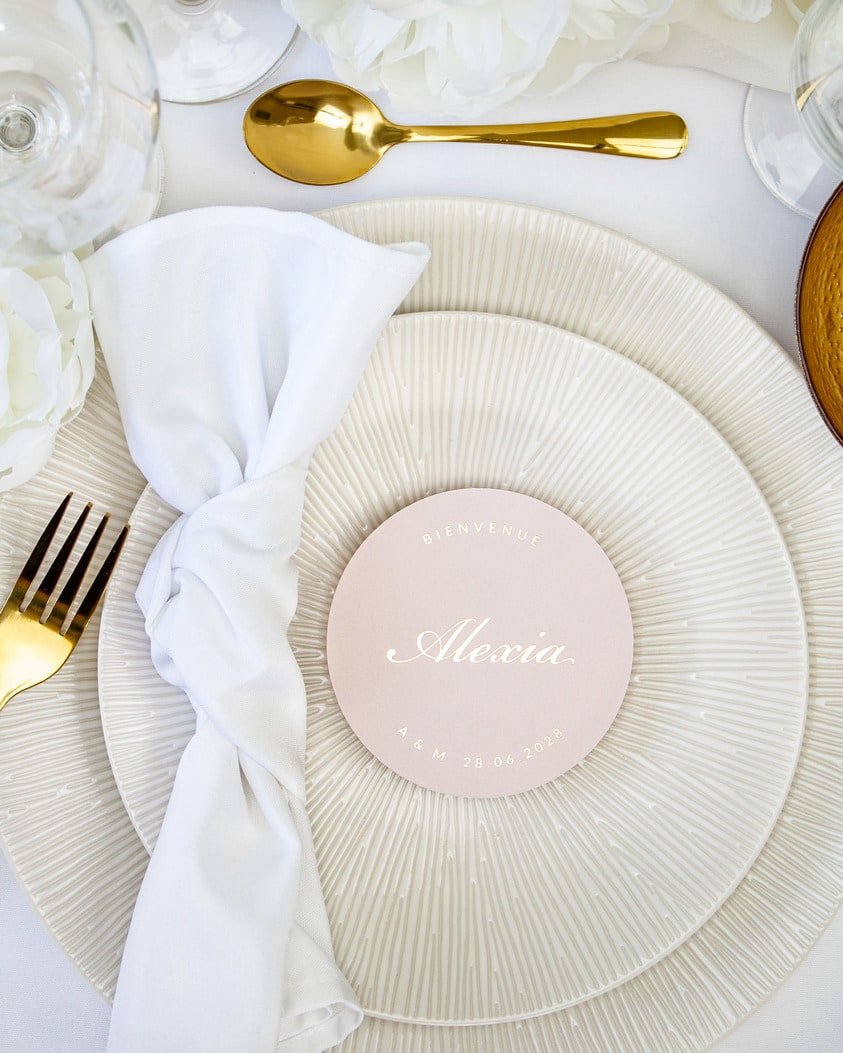 "Aude - Marque-place" – Marque-place chic, élégant et romantique avec dorure or pour réception de mariage – Papeterie de mariage - Wedding stationery - Création Luxe Carterie Studio