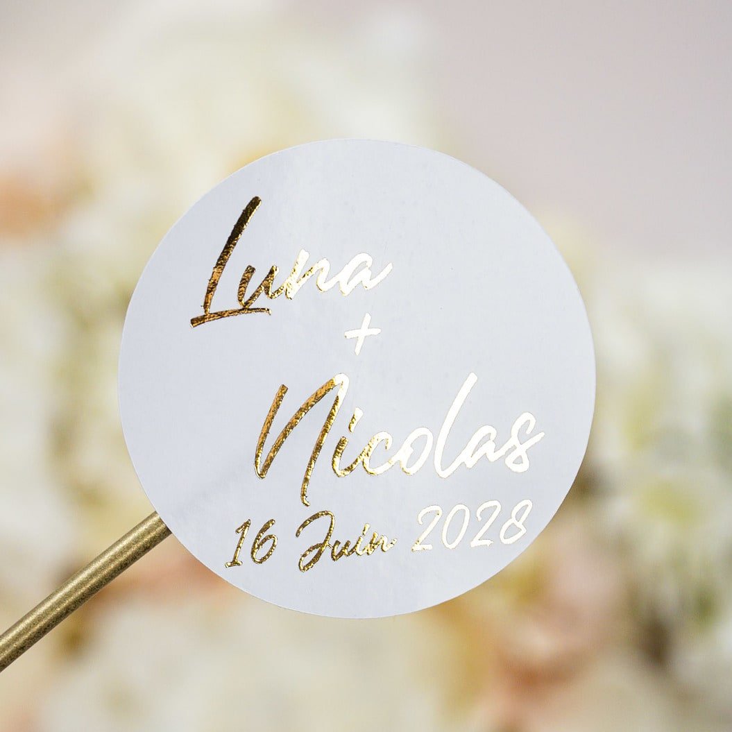 "Aura - Sticker" - Faire-part de mariage chic, élégant et romantique avec dorure or - Wedding stationery - Création Luxe Carterie Studio