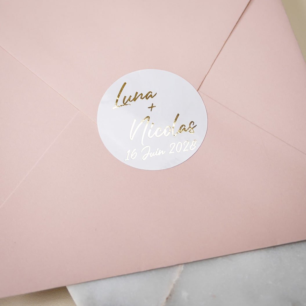 "Aura - Sticker" - Faire-part de mariage chic, élégant et romantique avec dorure or - Wedding stationery - Création Luxe Carterie Studio