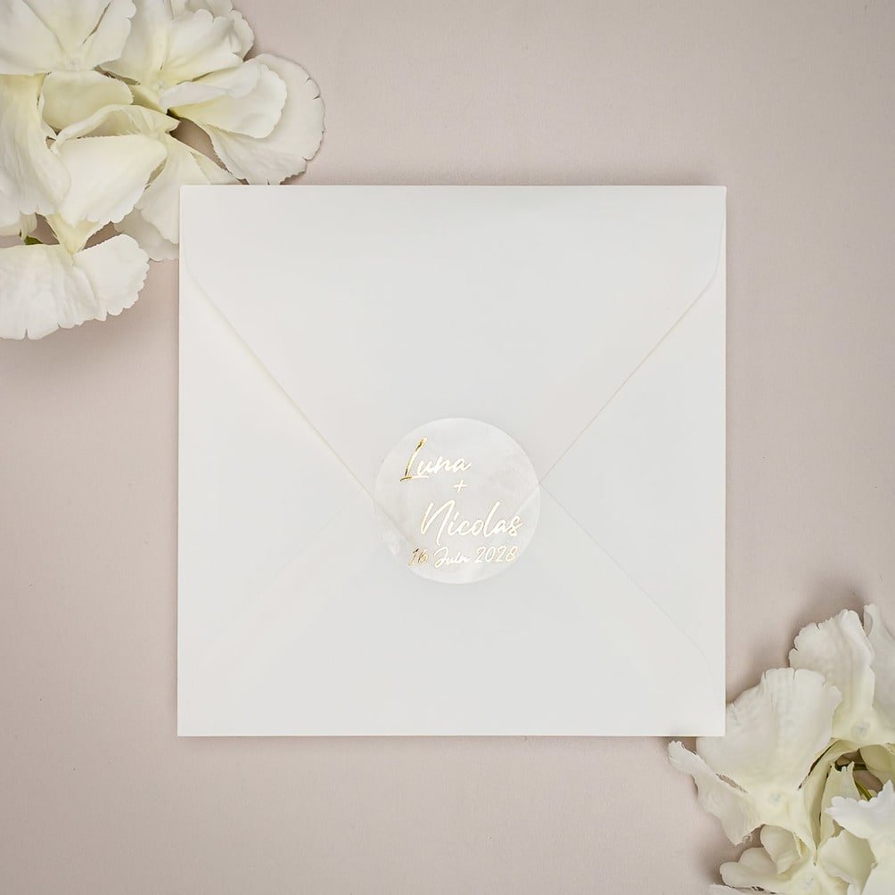 "Aura - Sticker" - Faire-part de mariage chic, élégant et romantique avec dorure or - Wedding stationery - Création Luxe Carterie Studio
