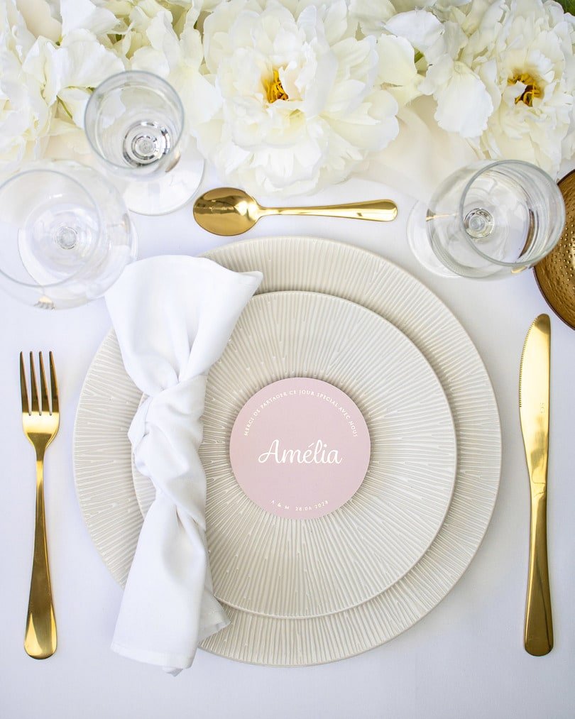 "Aya - Marque-place" – Marque-place chic, élégant et romantique avec dorure or pour réception de mariage – Papeterie de mariage - Wedding stationery - Création Luxe Carterie Studio