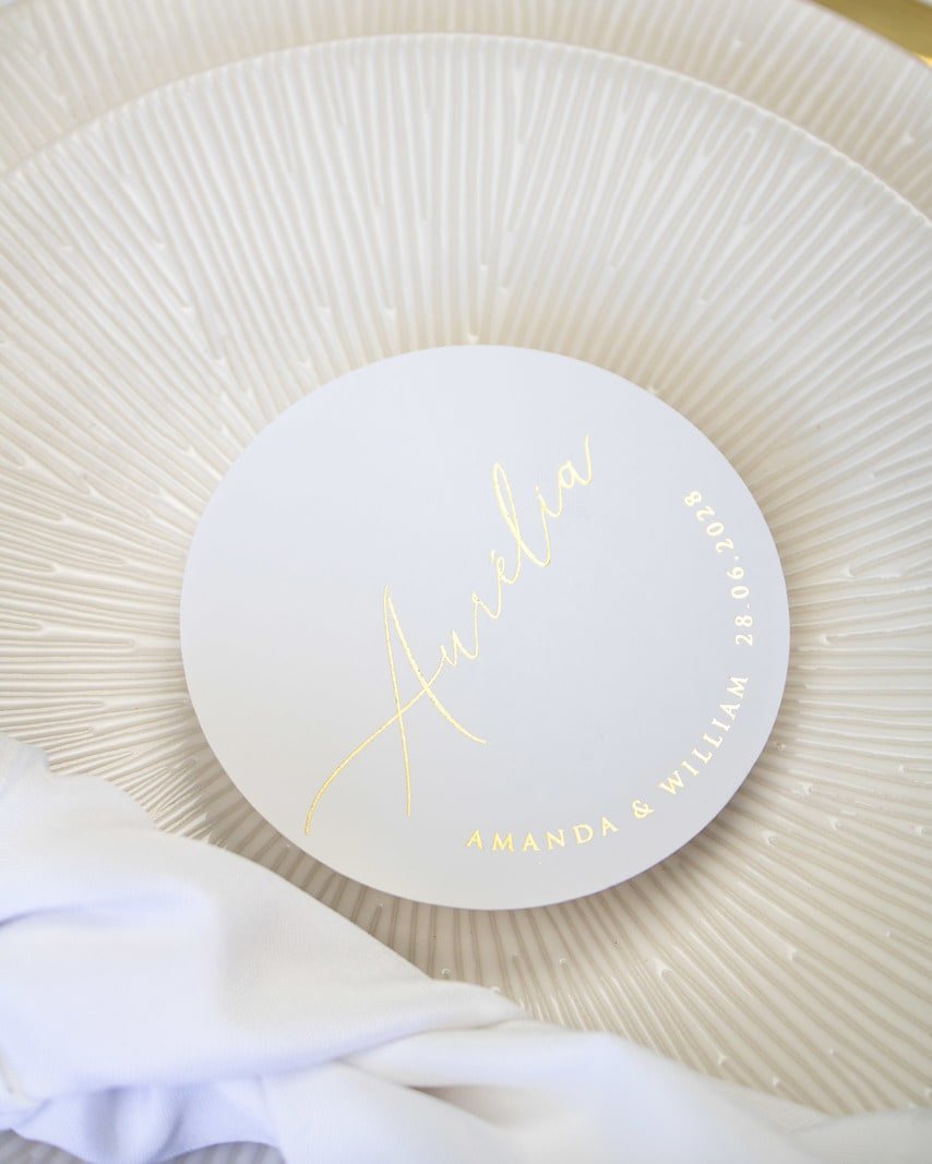 "Ayana - Marque-place" – Marque-place chic, élégant et romantique avec dorure or pour réception de mariage – Papeterie de mariage - Wedding stationery - Création Luxe Carterie Studio