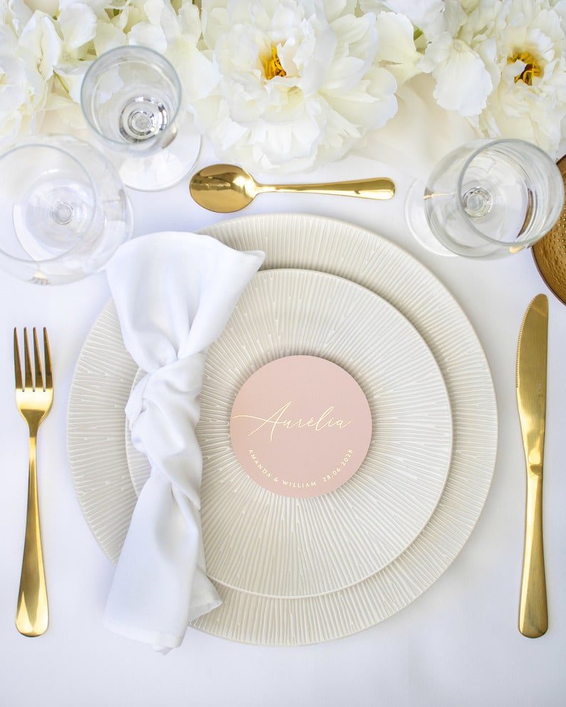 "Ayana - Marque-place" – Marque-place chic, élégant et romantique avec dorure or pour réception de mariage – Papeterie de mariage - Wedding stationery - Création Luxe Carterie Studio