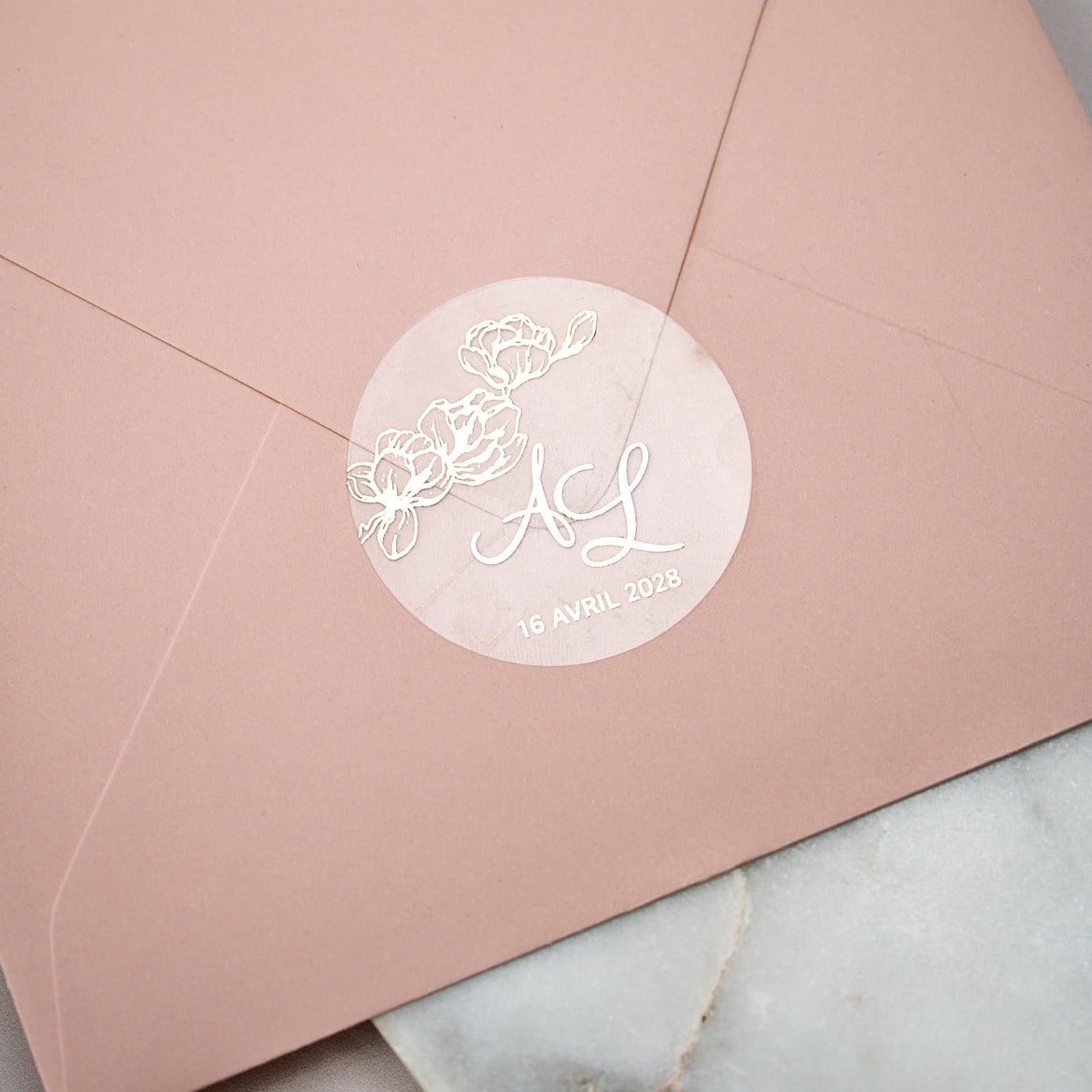 "Azaléa - Sticker" - Faire-part de mariage chic, élégant et romantique avec dorure or - Wedding stationery - Création Luxe Carterie Studio