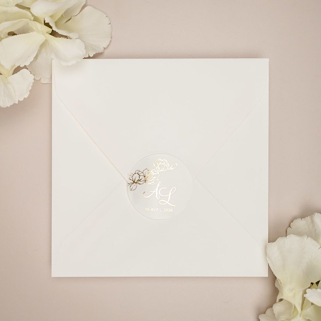 "Azaléa - Sticker" - Faire-part de mariage chic, élégant et romantique avec dorure or - Wedding stationery - Création Luxe Carterie Studio