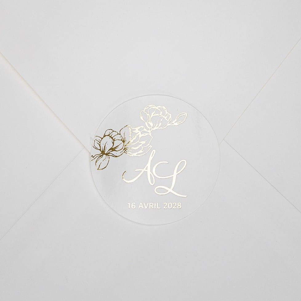 "Azaléa - Sticker" - Faire-part de mariage chic, élégant et romantique avec dorure or - Wedding stationery - Création Luxe Carterie Studio