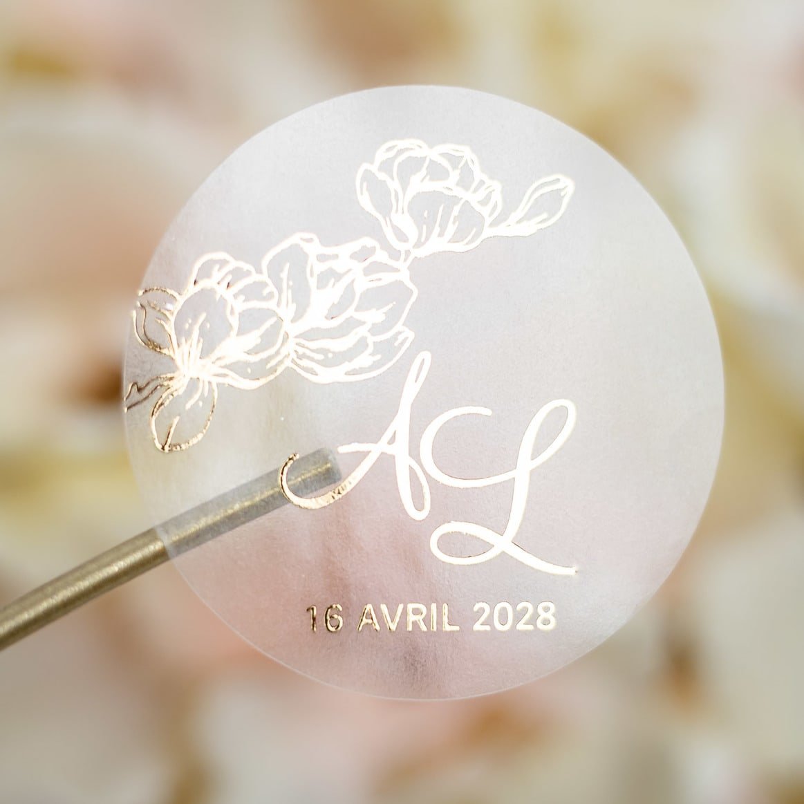 "Azaléa - Sticker" - Faire-part de mariage chic, élégant et romantique avec dorure or - Wedding stationery - Création Luxe Carterie Studio