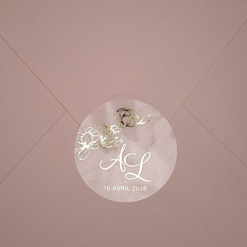 "Azaléa - Sticker" - Faire-part de mariage chic, élégant et romantique avec dorure or - Wedding stationery - Création Luxe Carterie Studio