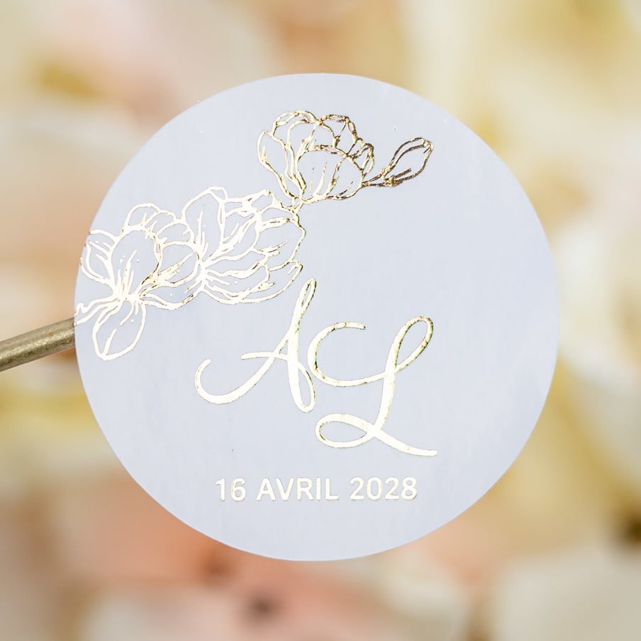 "Azaléa - Sticker" - Faire-part de mariage chic, élégant et romantique avec dorure or - Wedding stationery - Création Luxe Carterie Studio