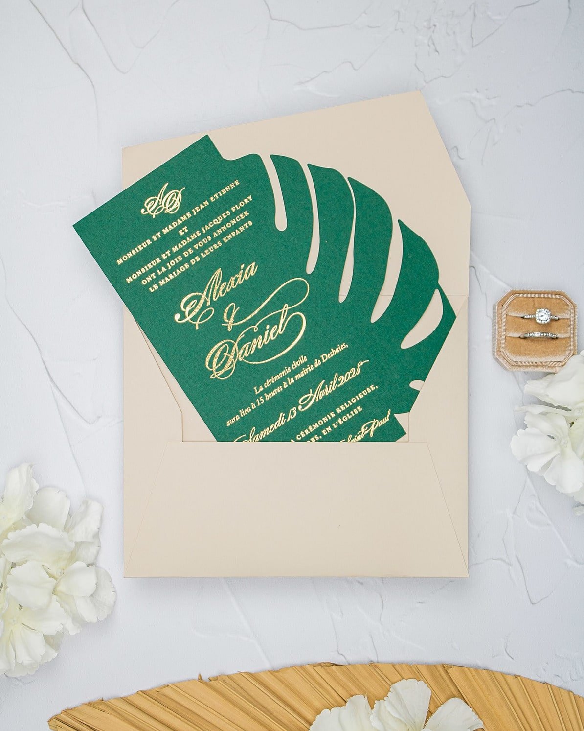 "Bali" - Faire-part de mariage thème tropical, chic et élégant avec dorure or – Wedding stationery - Création Luxe Carterie Studio