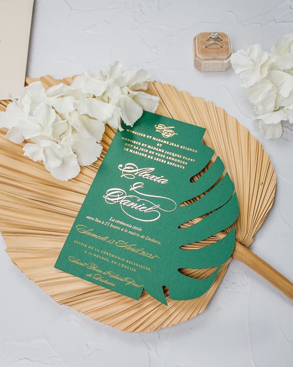 "Bali" - Faire-part de mariage thème tropical, chic et élégant avec dorure or – Wedding stationery - Création Luxe Carterie Studio