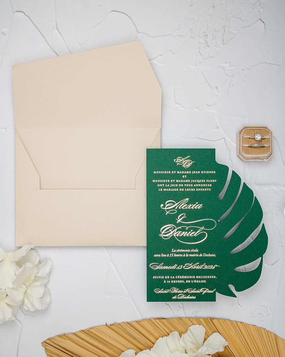"Bali" - Faire-part de mariage thème tropical, chic et élégant avec dorure or – Wedding stationery - Création Luxe Carterie Studio