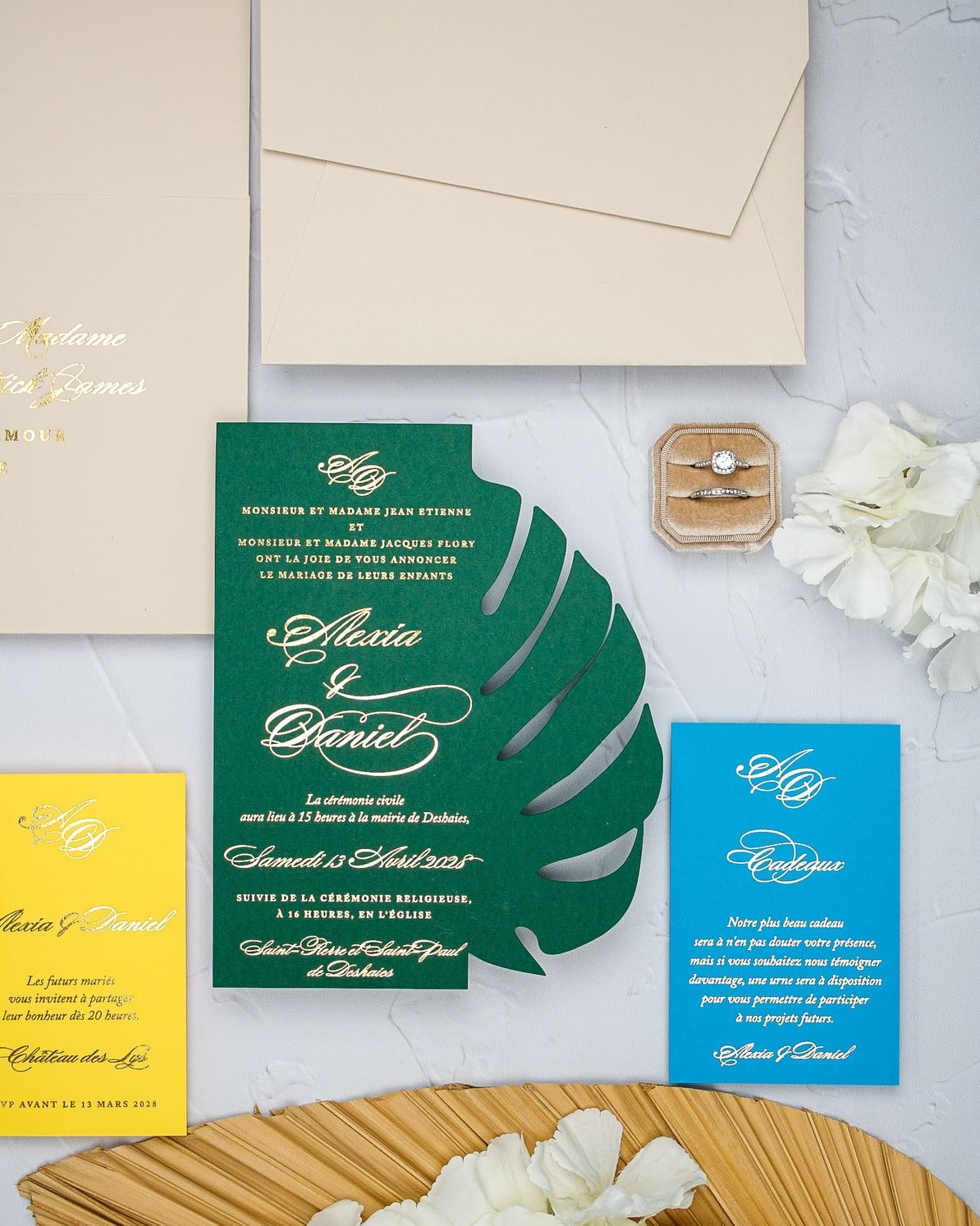 "Bali" - Faire-part de mariage thème tropical, chic et élégant avec dorure or – Wedding stationery - Création Luxe Carterie Studio